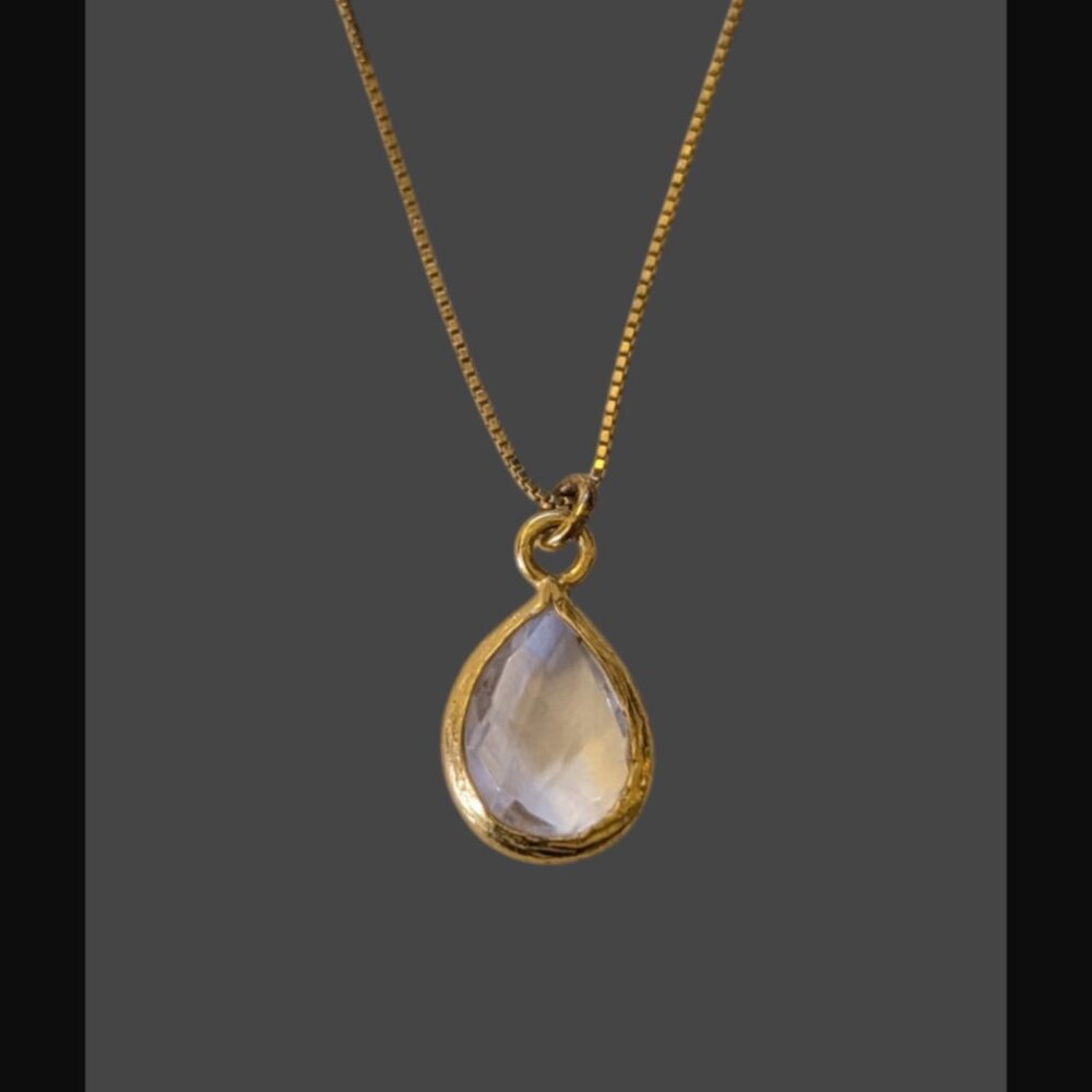 925 Sterling Gold Vermeil Crystal Quartz 17.5" Chain .75" Teardrop Necklace